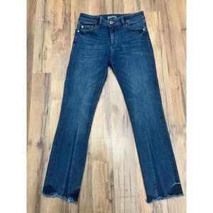 NWOTDL1961 Mara Straight Jeans 26Ankle Mid Rise Blue Raw Hem Stretch Instasculpt